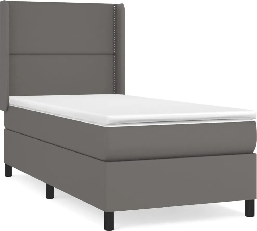vidaXL Pat box spring cu saltea, gri, 100x200 cm, piele ecologică