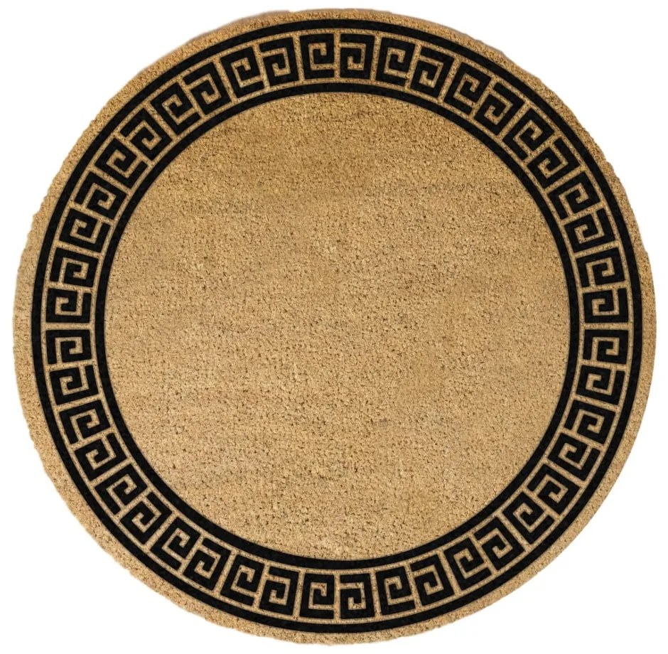 Covoraș intrare rotund fibre de cocos Artsy Doormats Greek Border, ⌀ 70 cm, negru