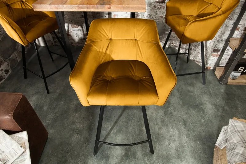 Neînvins Scaun de bar Loft catifea galben mustar