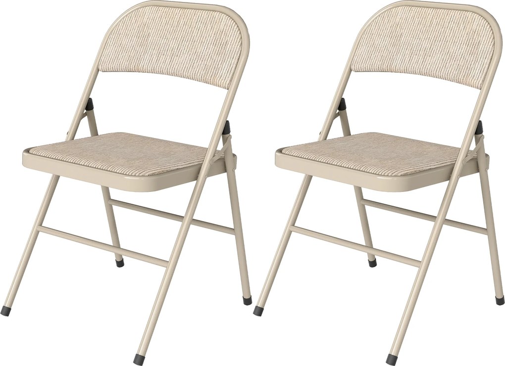 HOMCOM Set de 2 scaune pliabile tapițate în in sintetic, cu spătar și structură din oțel pentru living 45x46x78 cm Bej | Aosom Romania