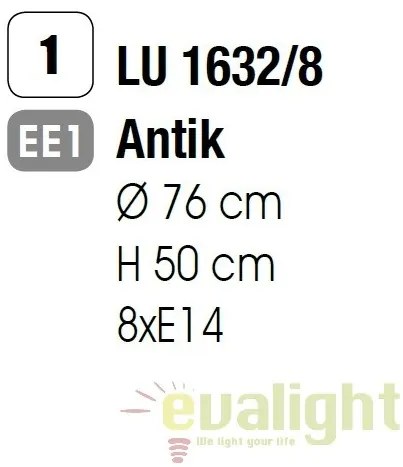Candelabru design rustic cu 8 brate Giovanni LU 1632/8 Antik OR