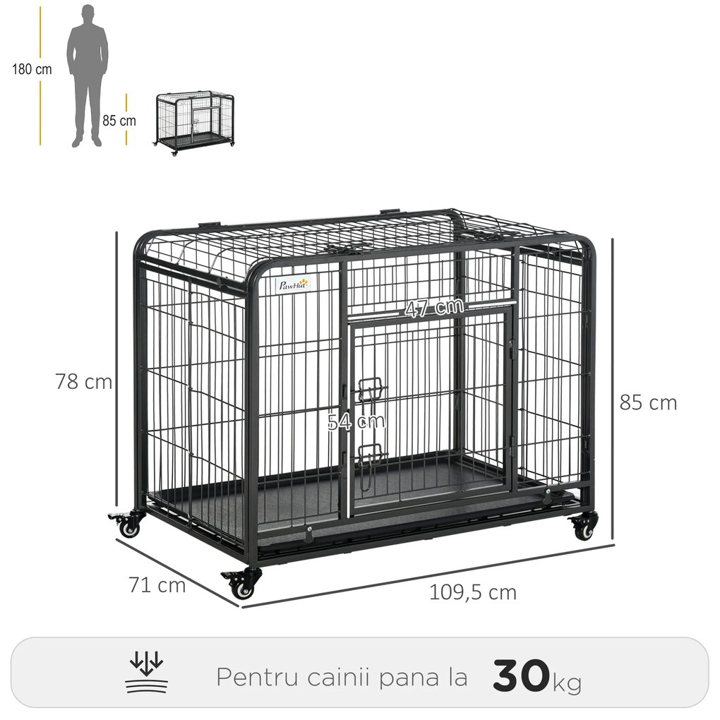 PawHut Tarc Caini Pliabil cu Ușă Blocabilă și 4 Roți Bază Detașabilă Portabil Negru | Aosom Romania