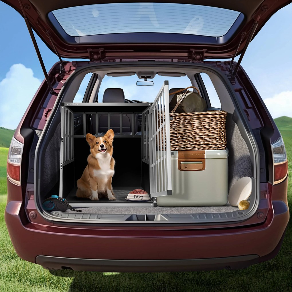 Cușcă de transport pentru câini BRUNO, 66x90x72cm, argintiu/negru Jurhan