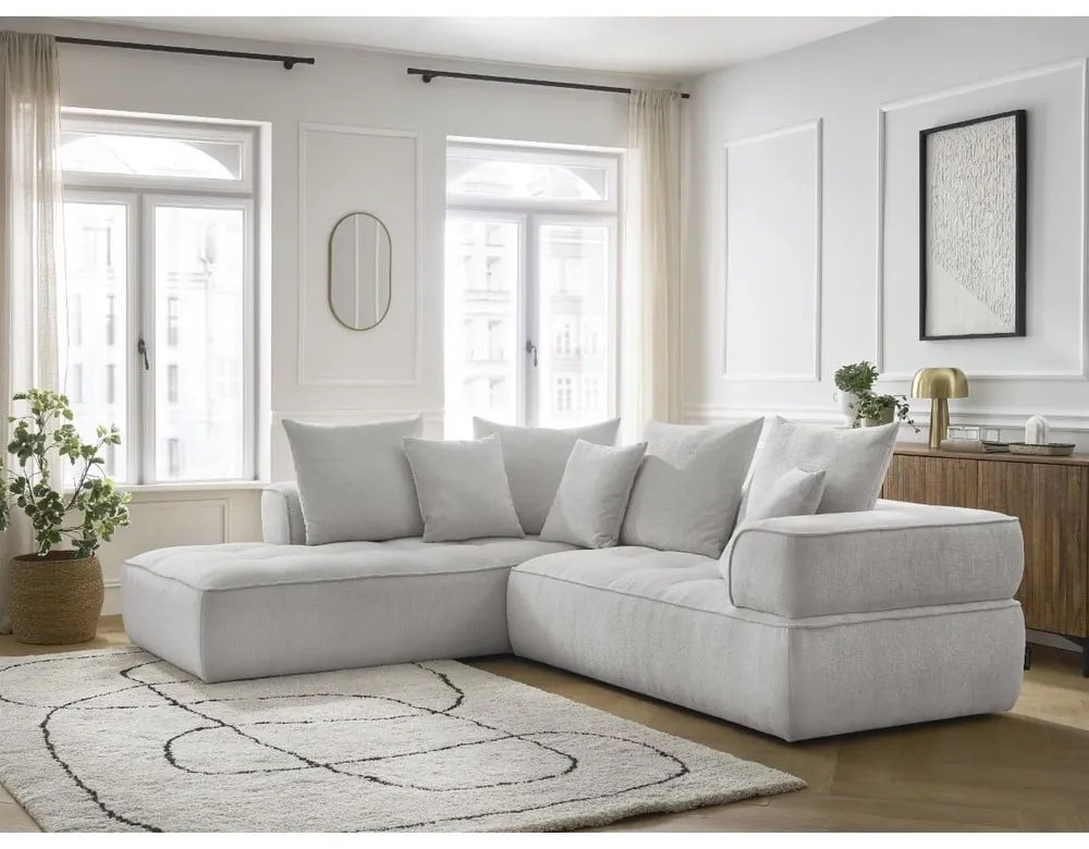 Colțar gri deschis cu tapițerie din chenille (cu colț pe partea stângă/în formă de ”L”) Whesley – Bobochic Paris