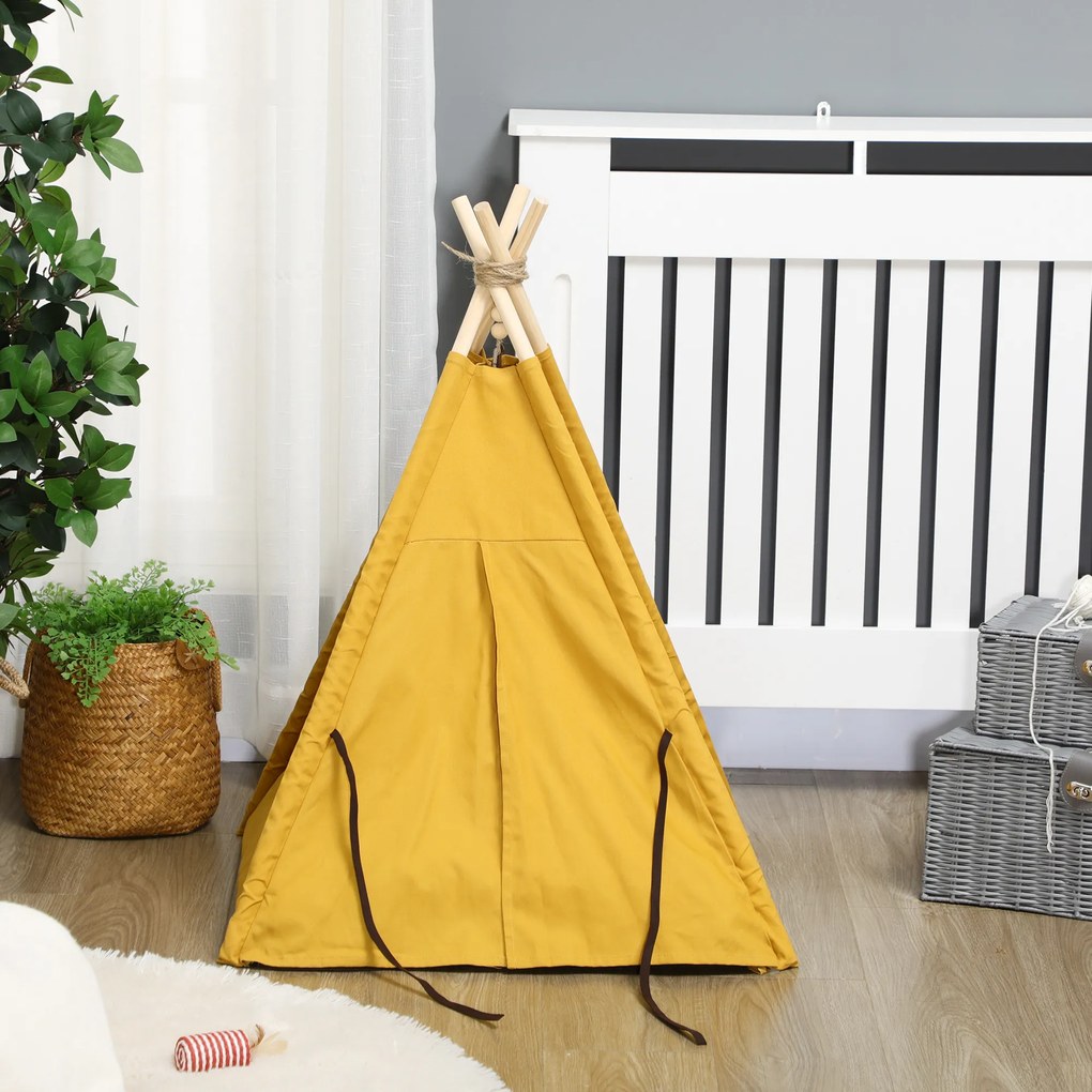 PawHut Pat pentru Animale de Companie, design Tipi drăguț, cu pernă moale de odihnă, podea antiderapantă, pentru câini și pisici, 60 x 60 x 76 cm | Aosom Romania
