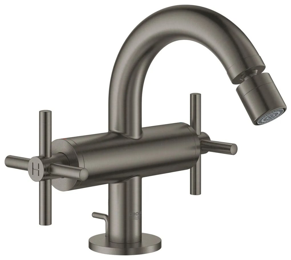 Baterie bideu Grohe Atrio M, dubla comanda, ventil pop-up, manere cruce, brushed hard graphite - 24027AL3