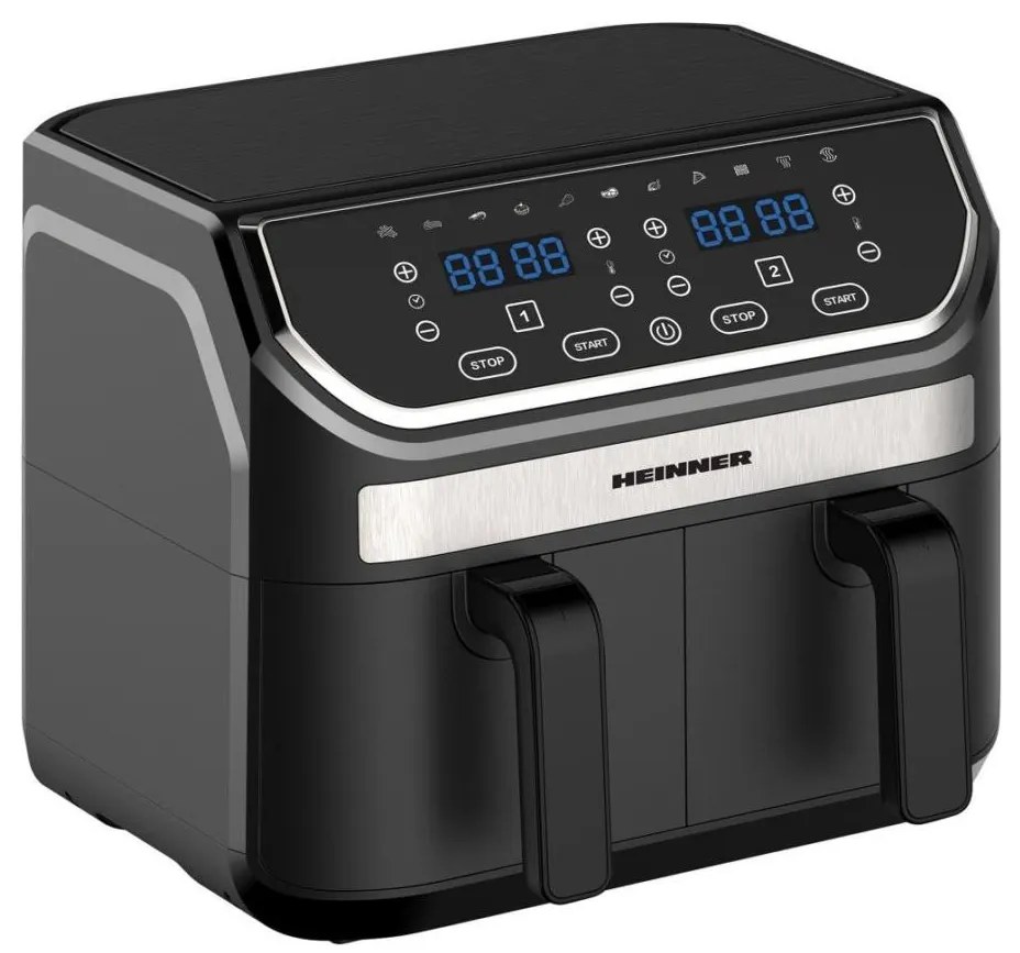 Heinner HAF-KDB1700BK - Friteuză cu aer cald duală, 8,5 l, 1700W/230V, neagră