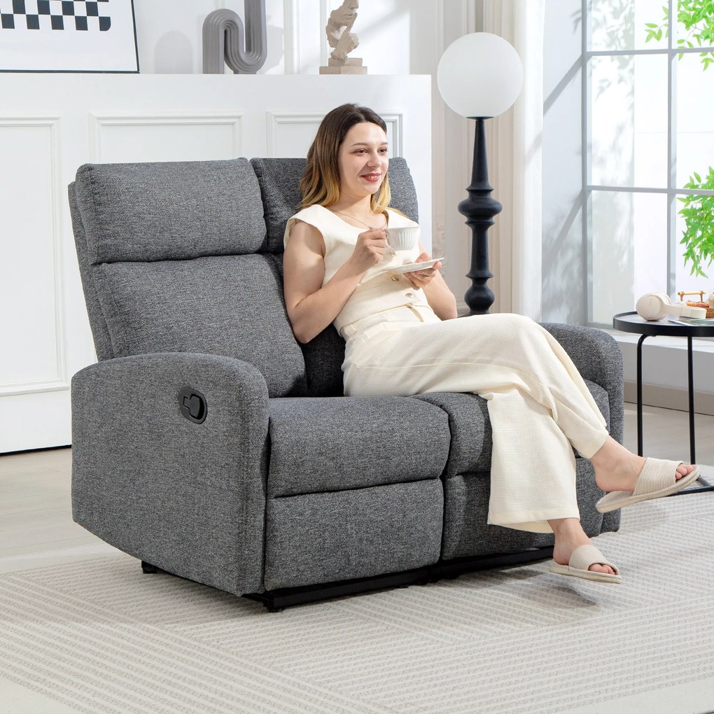 HOMCOM Sofa cu 2 locuri, spătare reglabile individual, suport de picioare, material textil, oțel, Gri | Aosom Romania