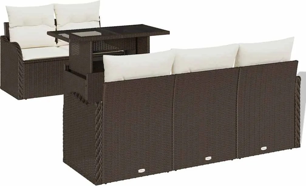 vidaXL Set de canapele pentru grădină cu pernă 6 pcs Maro poliratan