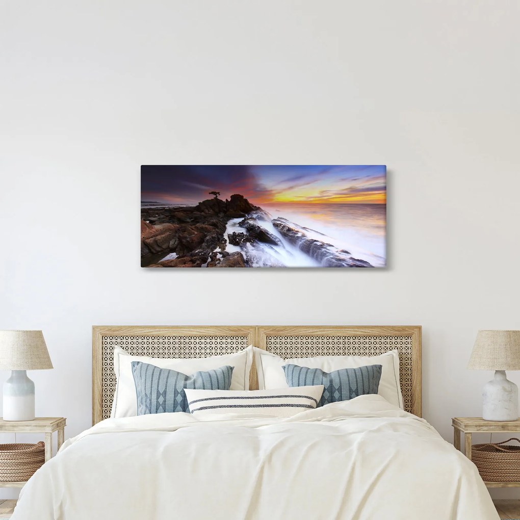 Tablou cu munți în ceață (120x50 cm)
