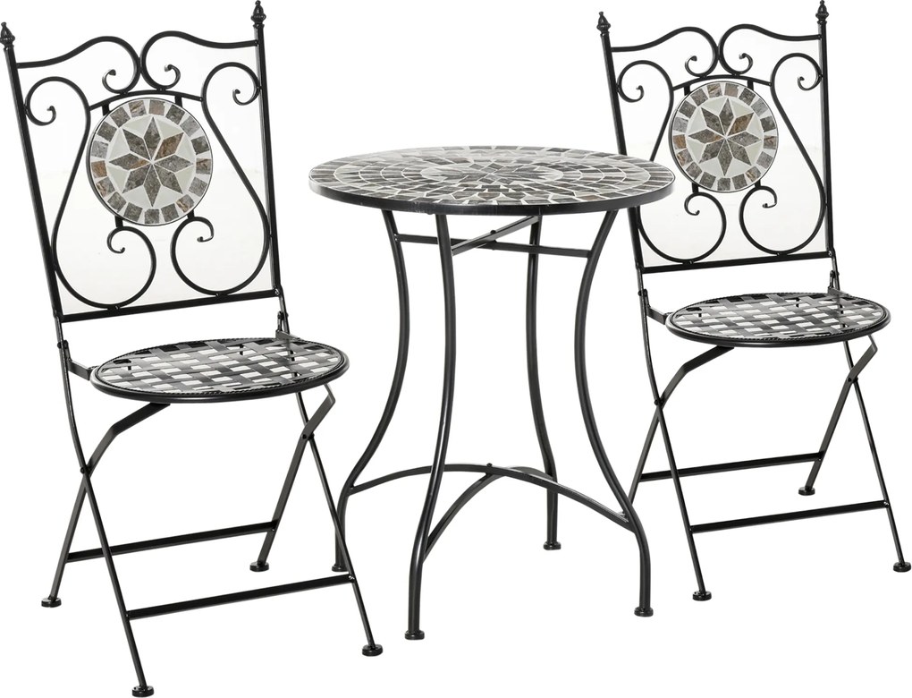 Outsunny Set grădină pentru 2 persoane Set mobilier balcon Masă mozaic+scaune pliabile Metal Placă ceramică Multicolor | Aosom Romania