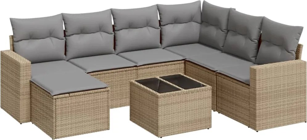 vidaXL Set canapele de grădină, 8 piese, cu perne, bej, poliratan