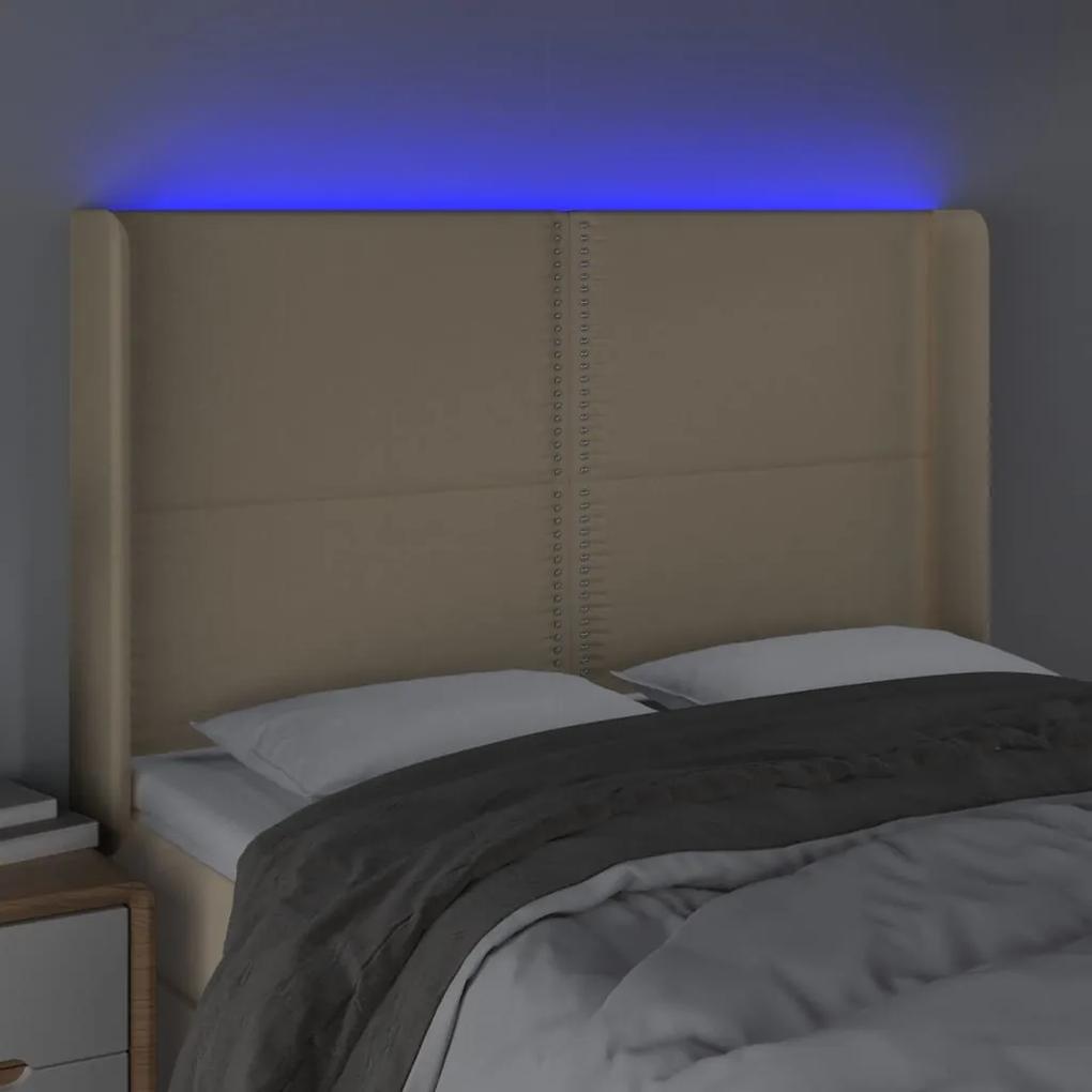 Tablie de pat cu LED, crem, 147x16x118 128 cm, textil 1, Crem, 147 x 16 x 118 128 cm