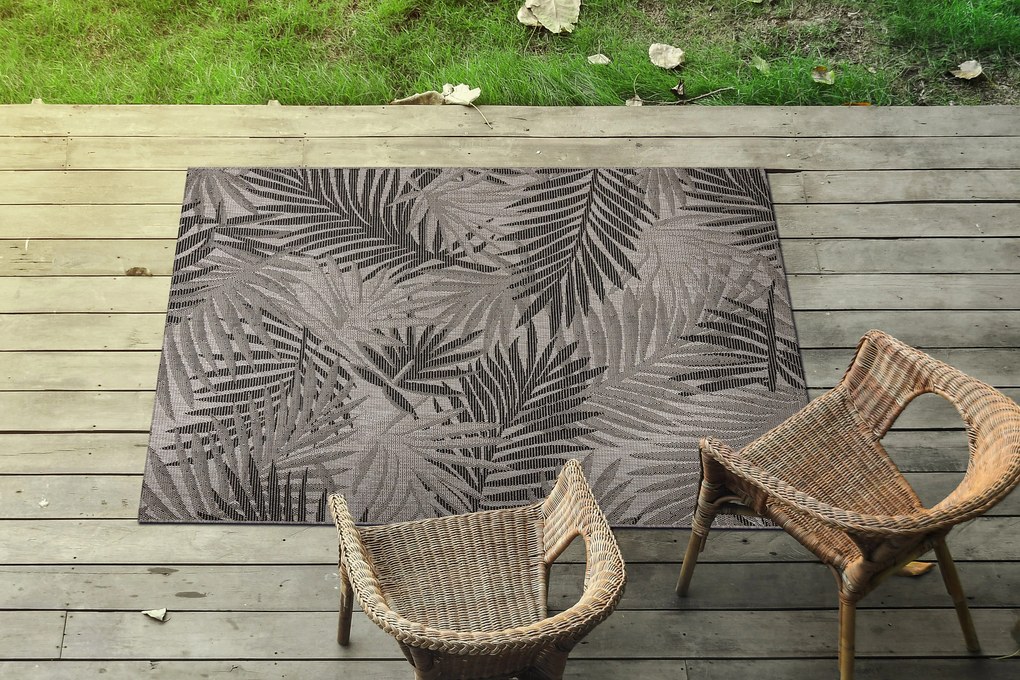 Covor sisal Floorlux 20504 Frunze argintiu si negru Junglă - SECUNDAR-COTATI PRODUSUL