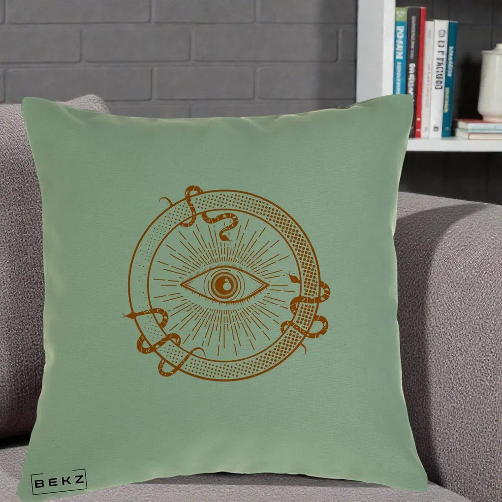 Perna Personalizata Ochiul Providentei Mistic Orange, 40x40 cm, Verde, Husa Detasabila, Perna Inclusa, BEKZ®
