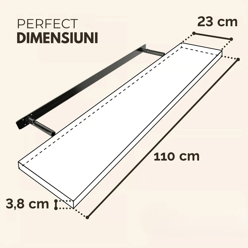 Poliță de perete FIGO + consolă, 110cm, negru Casaria