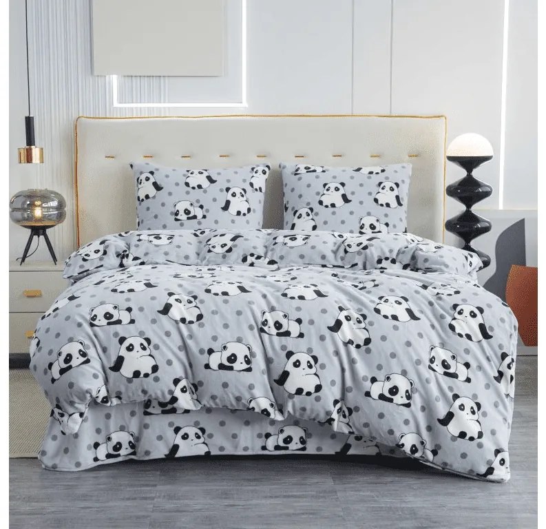 Lenjerie cocolino PANDA gri Dimensiune lenjerie de pat: 70 x 80 cm | 140 x 200 cm