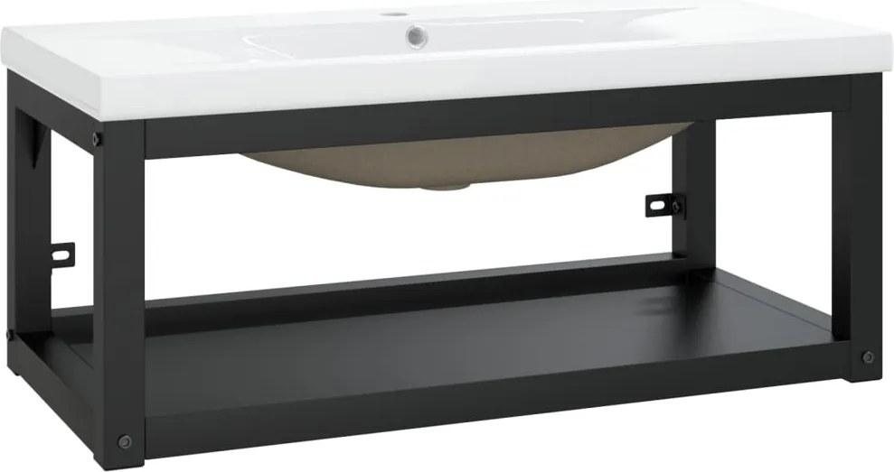 vidaXL Cadru lavoar baie cu chiuvetă încorporată, negru, fier