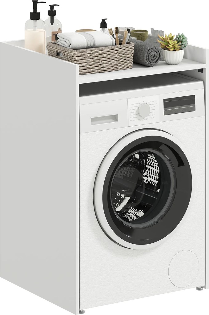 HOMCOM Dulap de baie pentru nișă cu raft deschis, dulap pentru baie, ideal pentru spații mici, 64 x 60 x 97,5 cm, Alb | Aosom Romania