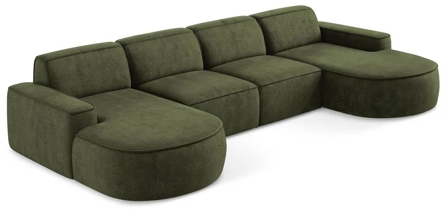 Colțar verde cu tapițerie din chenille (în formă de "U") Omao – Makamii