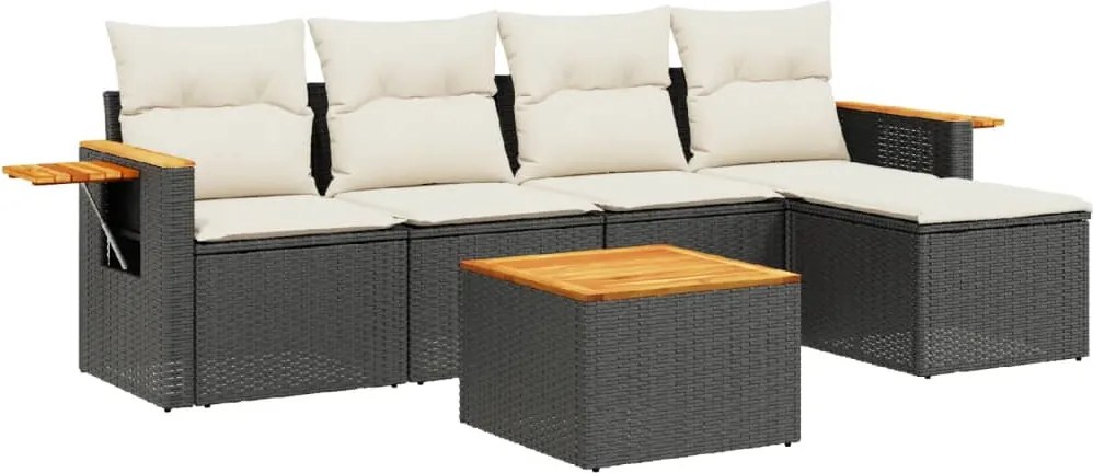 vidaXL Set mobilier de grădină cu perne, 6 piese, negru, poliratan