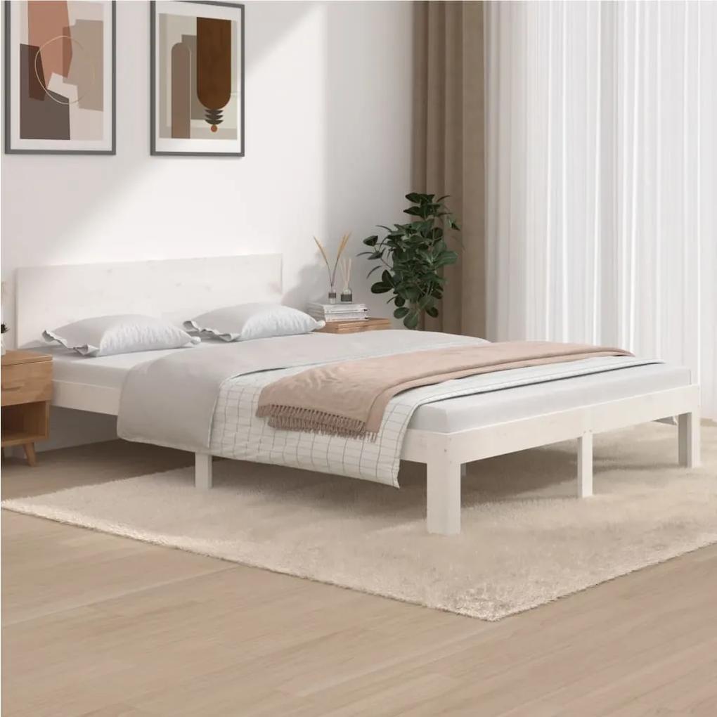 810496 vidaXL Cadru de pat, alb, 140x200 cm, lemn masiv de pin