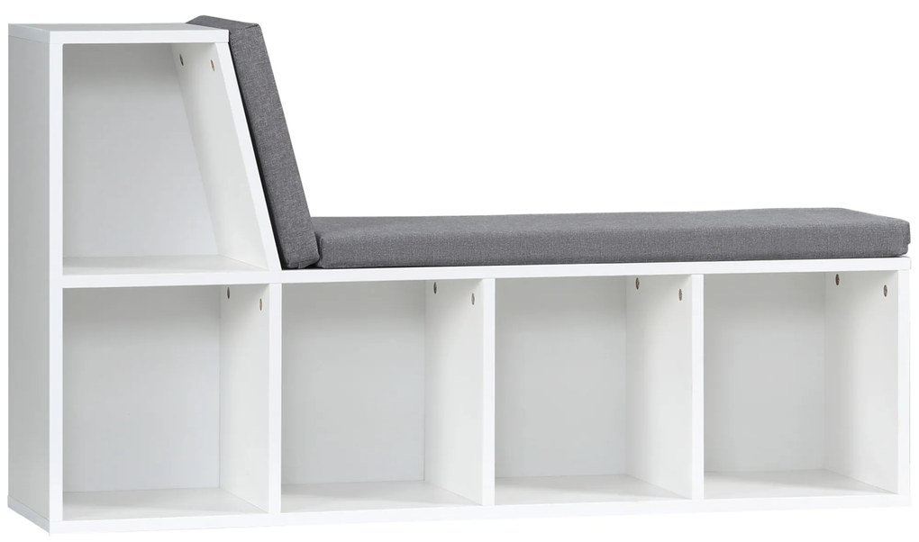 HOMCOM Biblioteca banc 2 in 1 cu 5 compartimente de depozitare si 2 perne 108 x 30 x 60 cm alb gri | Aosom Romania