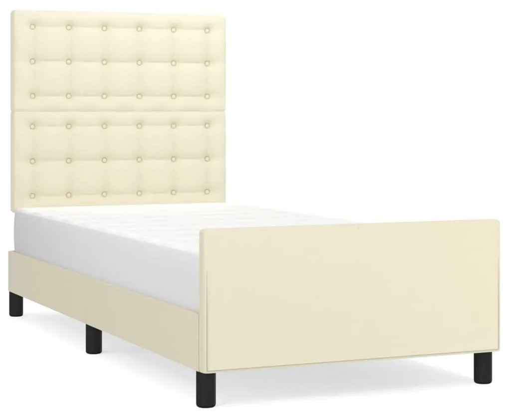 3125545 vidaXL Cadru de pat cu tăblie, crem, 90x190 cm, piele ecologică