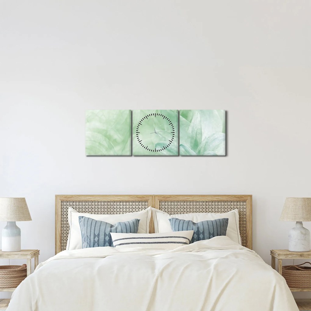 Tablou - Floare verde (cu ceas) (90x30 cm)