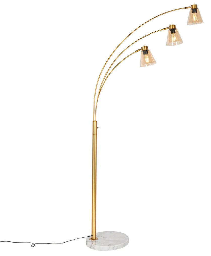 Lampa cu arc bronz cu marmura si sticla chihlimbar 3 lumini - Nina