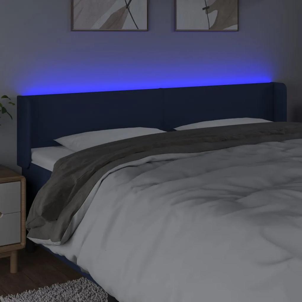 Tablie de pat cu LED, albastru, 183x16x78 88 cm, textil 1, Albastru, 183 x 16 x 78 88 cm
