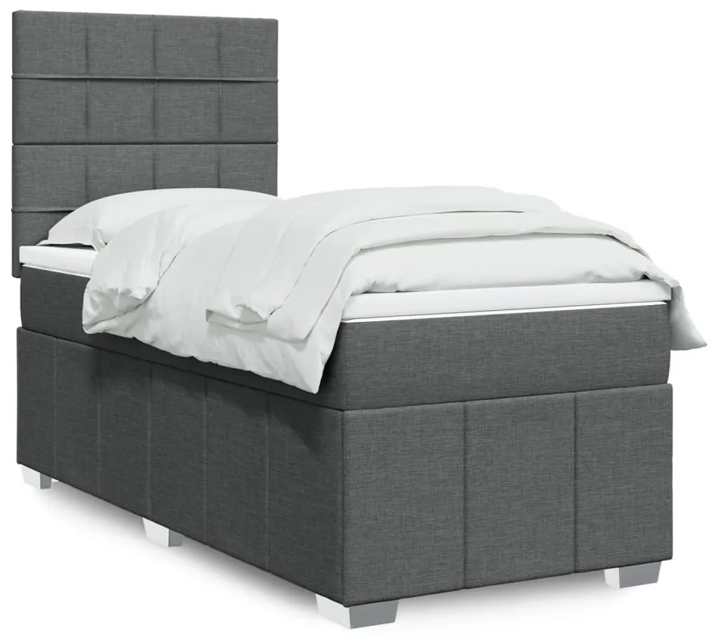 vidaXL Pat box spring cu saltea, gri închis, 90x200 cm, textil