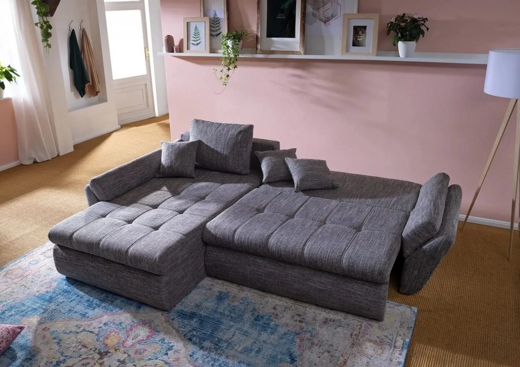 Colțar extensibil dumonde cu ladă de depozitare si sezut confortabil din spuma high-density, Loana Magma Grey 270x185 cm