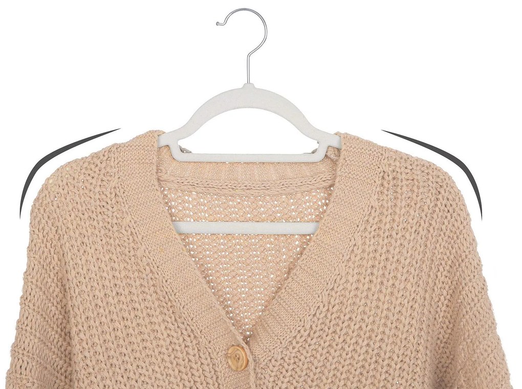 Umeras pentru haine cu velur alb, 50 buc