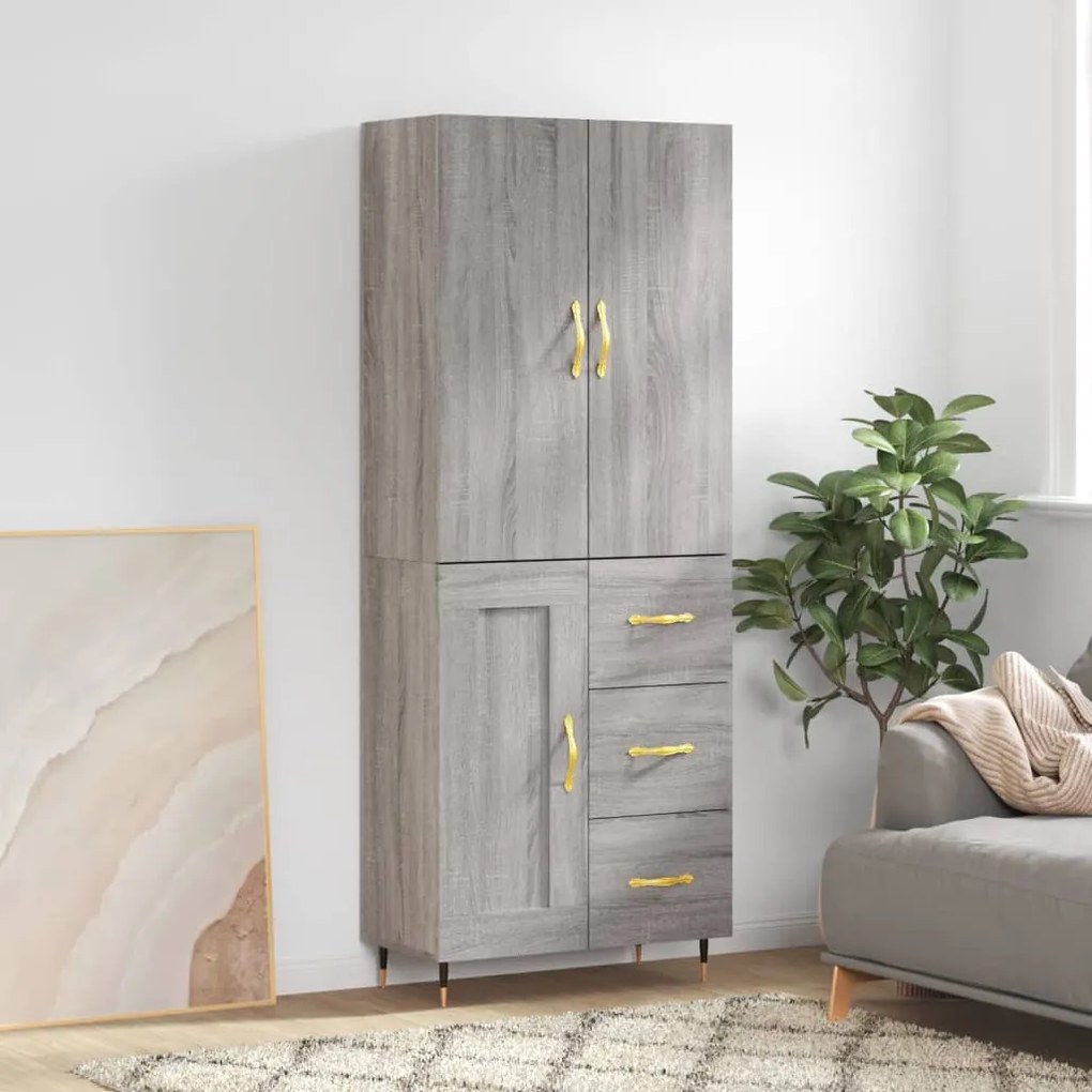 3196001 vidaXL Dulap înalt, gri sonoma, 69,5x34x180 cm, lemn compozit