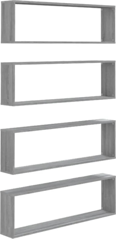 vidaXL Rafturi de perete cub, 4 buc., gri sonoma, 100x15x30 cm, lemn