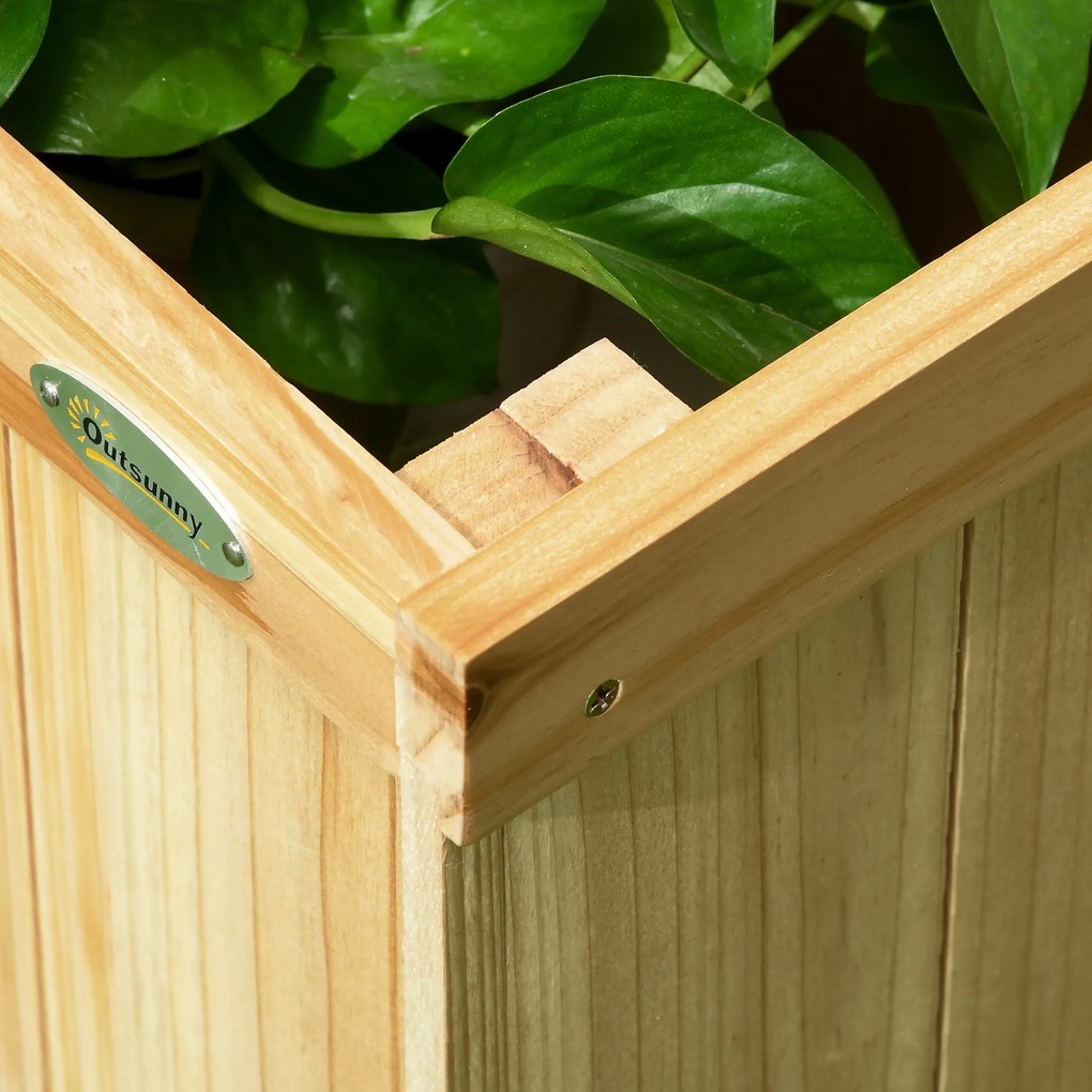Outsunny Paravan pentru Grădină, triplu pliabil, 4 ghivece de flori, lemn masiv, culoare naturală, 133 x 62 x 165 cm | Aosom Romania