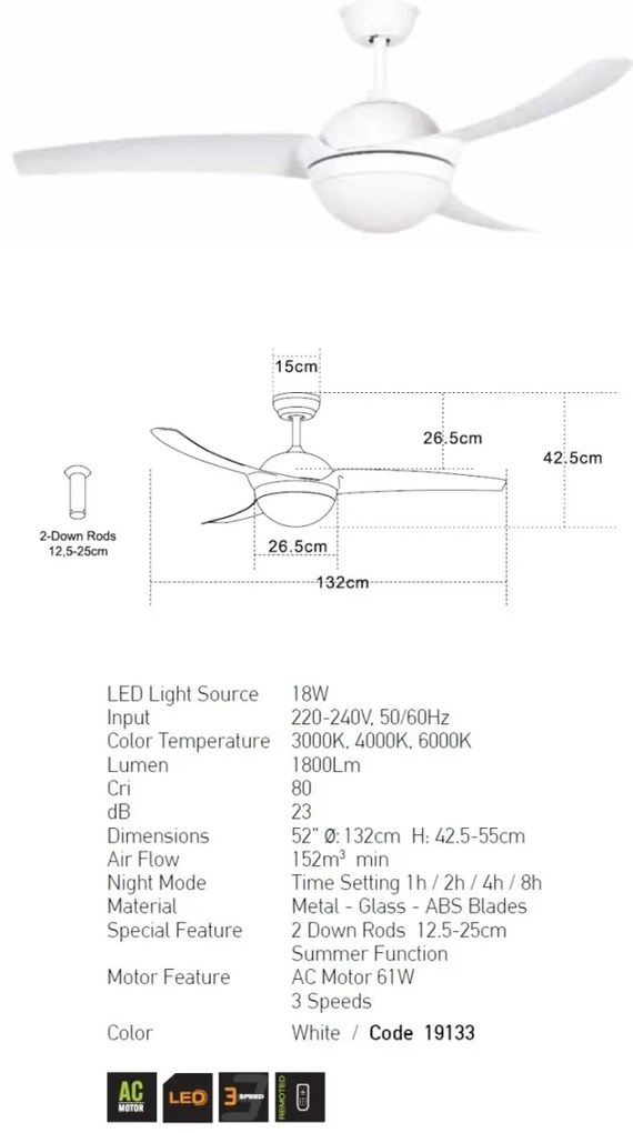 Lustra LED cu Ventilator si telecomanda Hayri alb