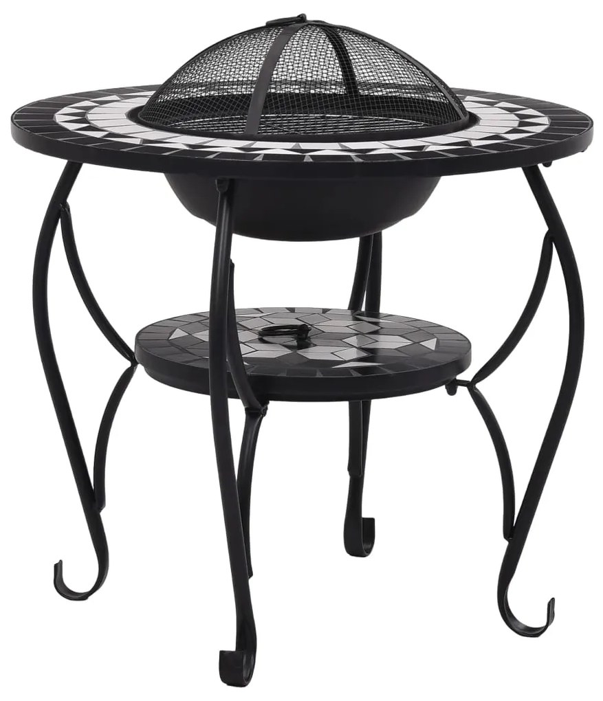 46725 vidaXL Masă cu vatră de foc, mozaic negru și alb, 68 cm, ceramică