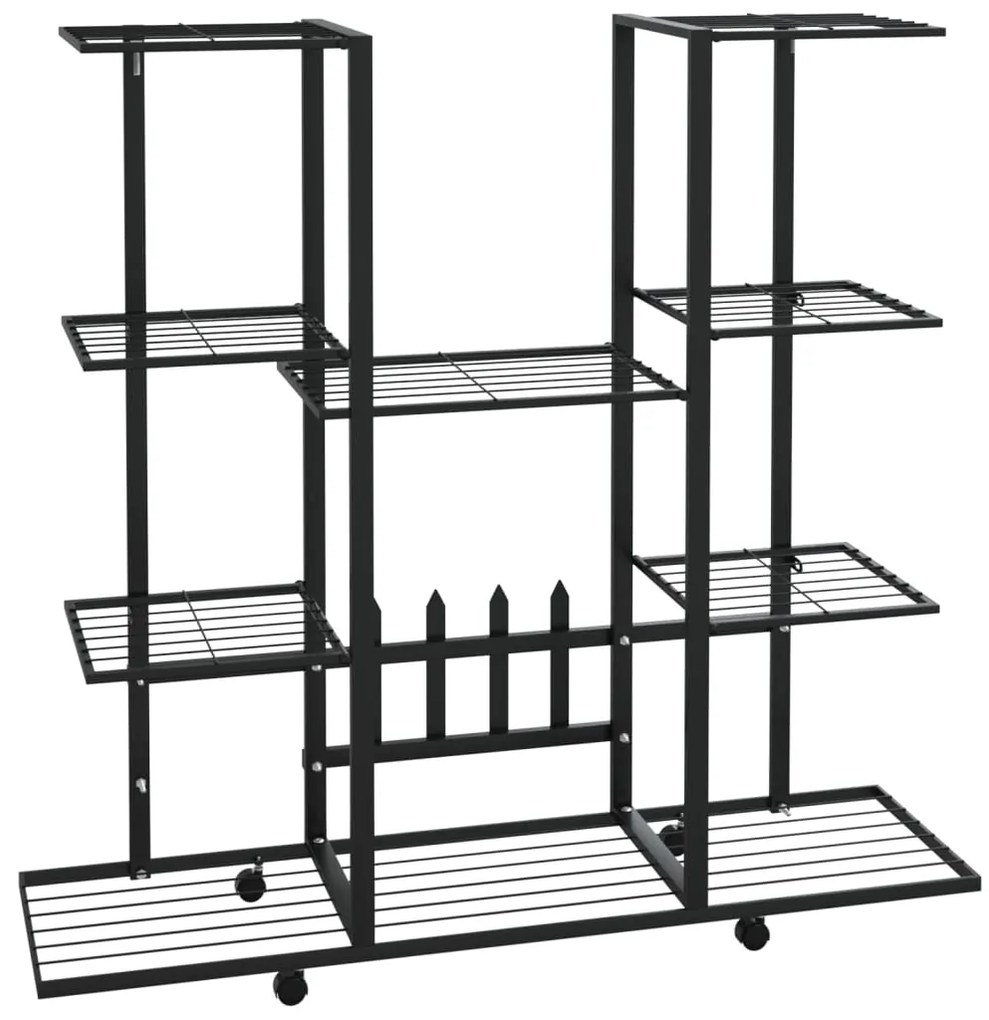 Suport pentru flori cu roti, 94,5x24,5x91,5 cm, negru, fier