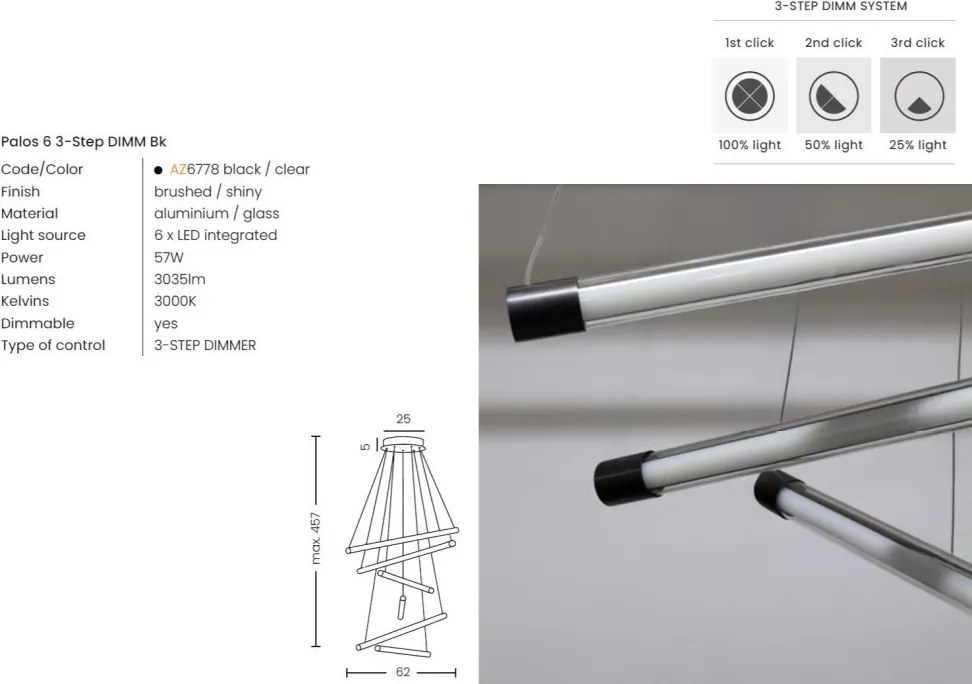 Lustra LED casa scarii design modern Palos 6 3-Step DIMM Bk