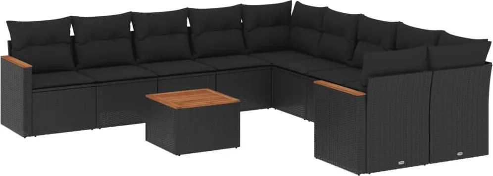 vidaXL Set canapele de grădină cu perne, 11 piese, negru, poliratan