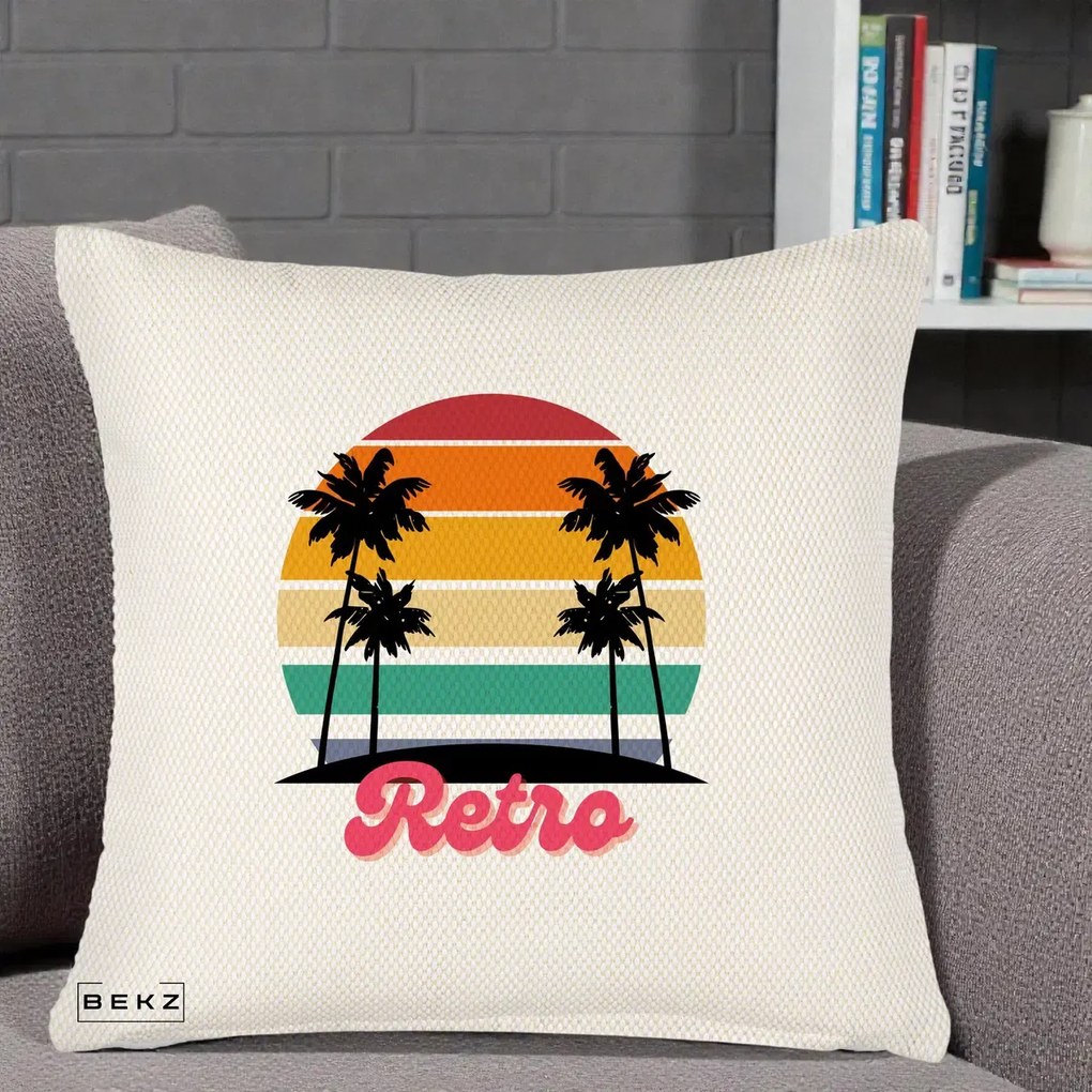 Perna Decorativa Retro Sunset Palmieri, 40x40 cm, Crem Reliefat, Husa Detasabila, Perna Inclusa, BEKZ®