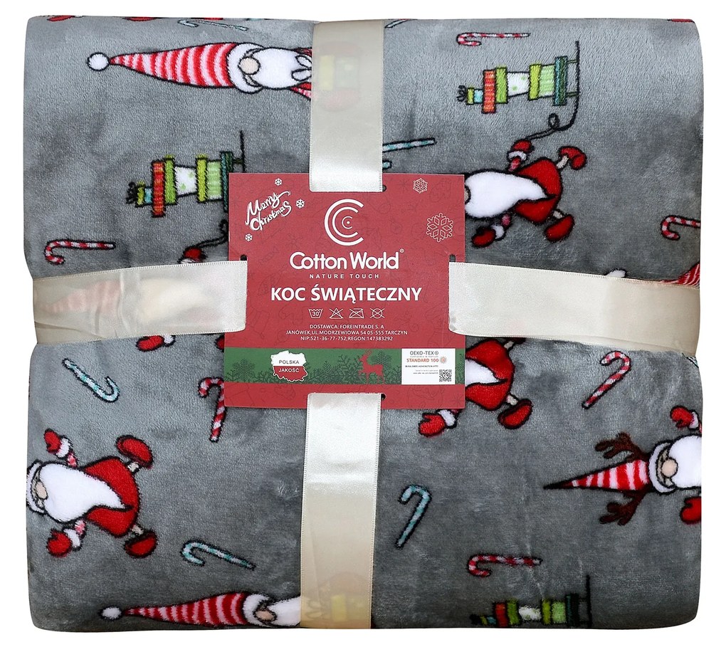Pătură cu microplush de Crăciun gri închis CANDY CANE Dimensiune: 200 x 220 cm