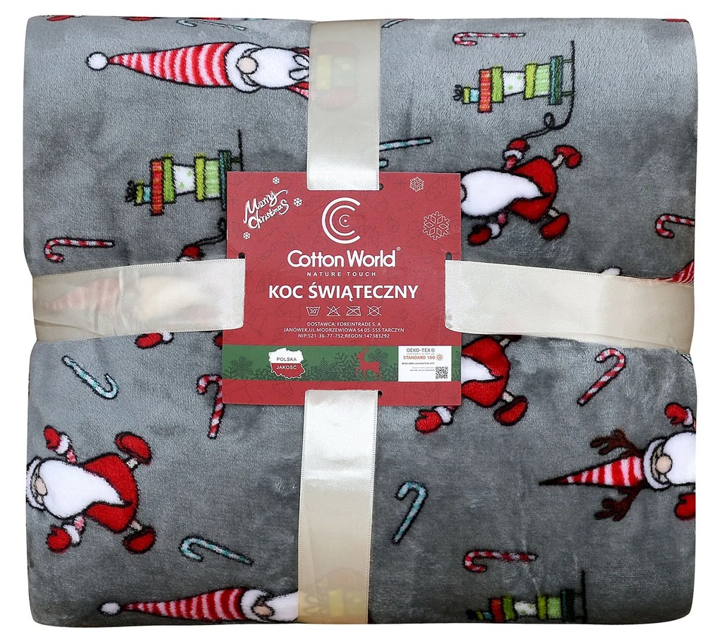 Patura microplus de Craciun gri inchis CANDY CANE Dimensiune: 160 x 200 cm