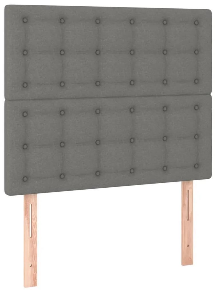 Pat box spring cu saltea, gri inchis, 120x200 cm, textil Morke gra, 120 x 200 cm, Nasturi de tapiterie
