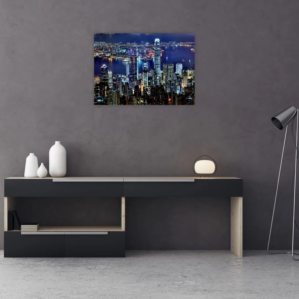Tablou pe sticlă orașului nocturn (70x50 cm)