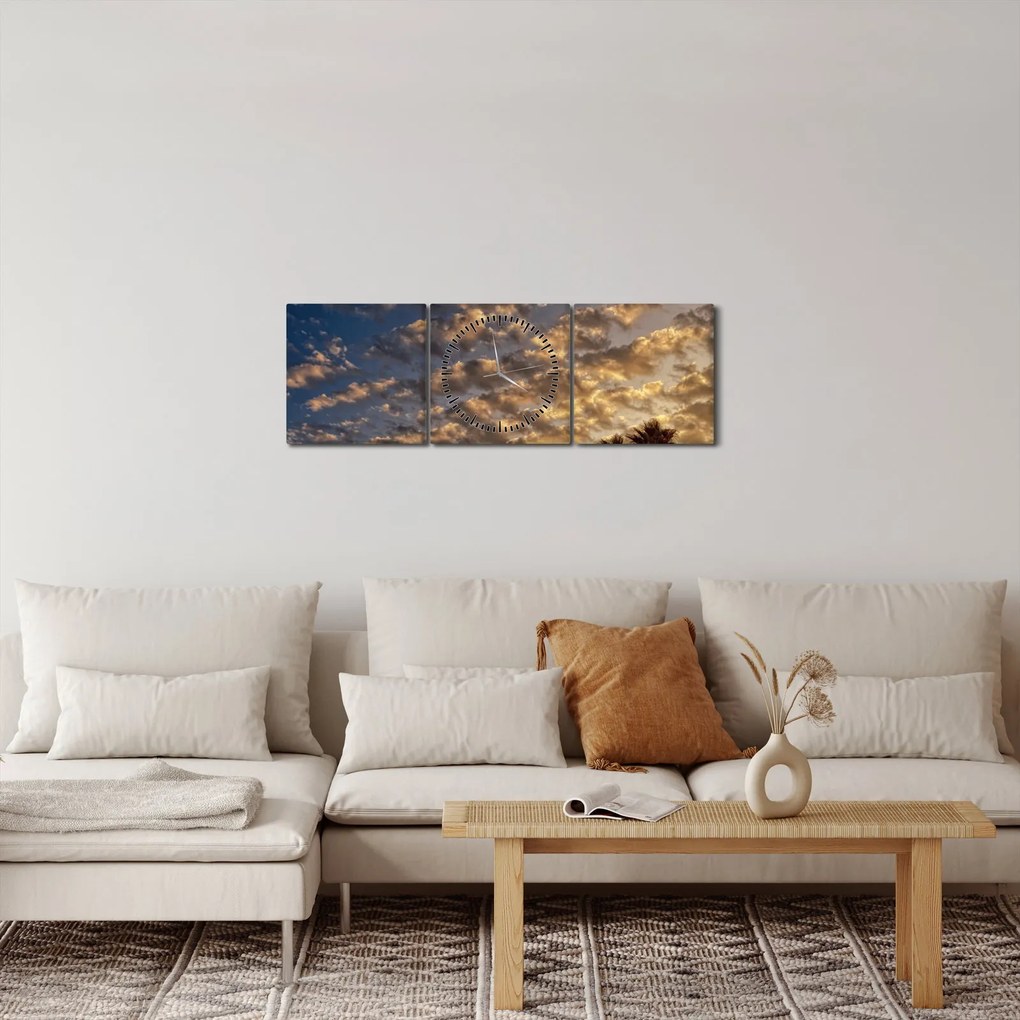 Tablou - Palmieri între nori (cu ceas) (90x30 cm)