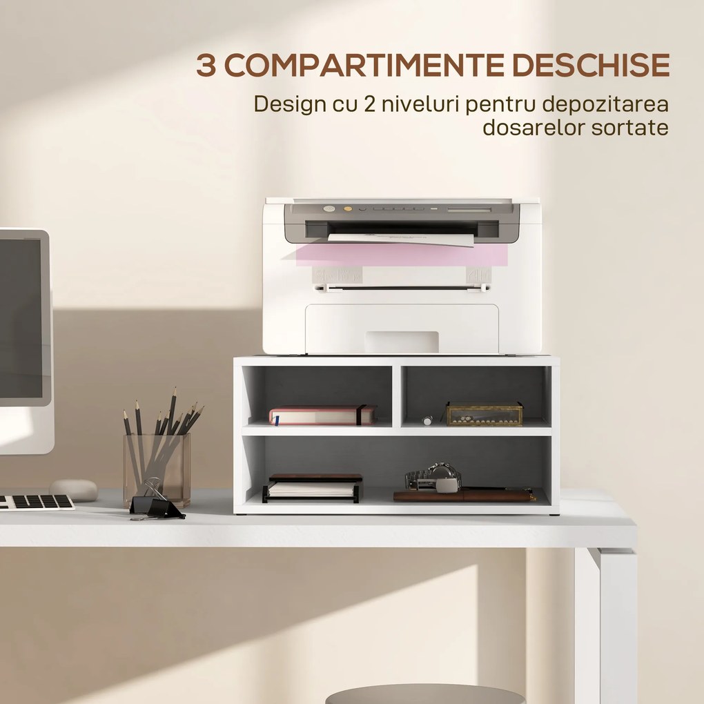 HOMCOM Suport pentru Imprimantă cu 2 Niveluri, 47x40x27.5 cm, Alb | Aosom Romania