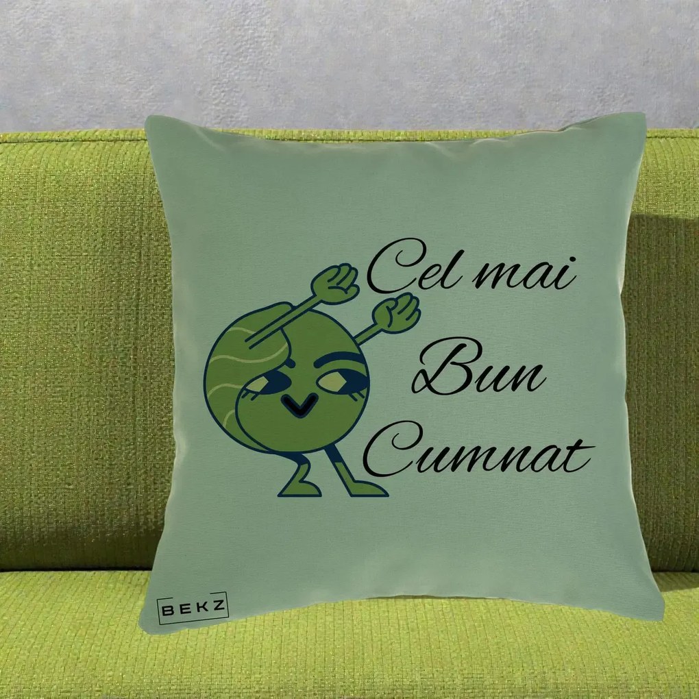 Cadou pentru Cumnat - Perna Personalizata Cel mai Bun Cumnat cu Personaj Funny Verde, 40x40 cm, Verde, Husa Detasabila, Perna Inclusa, BEKZ®